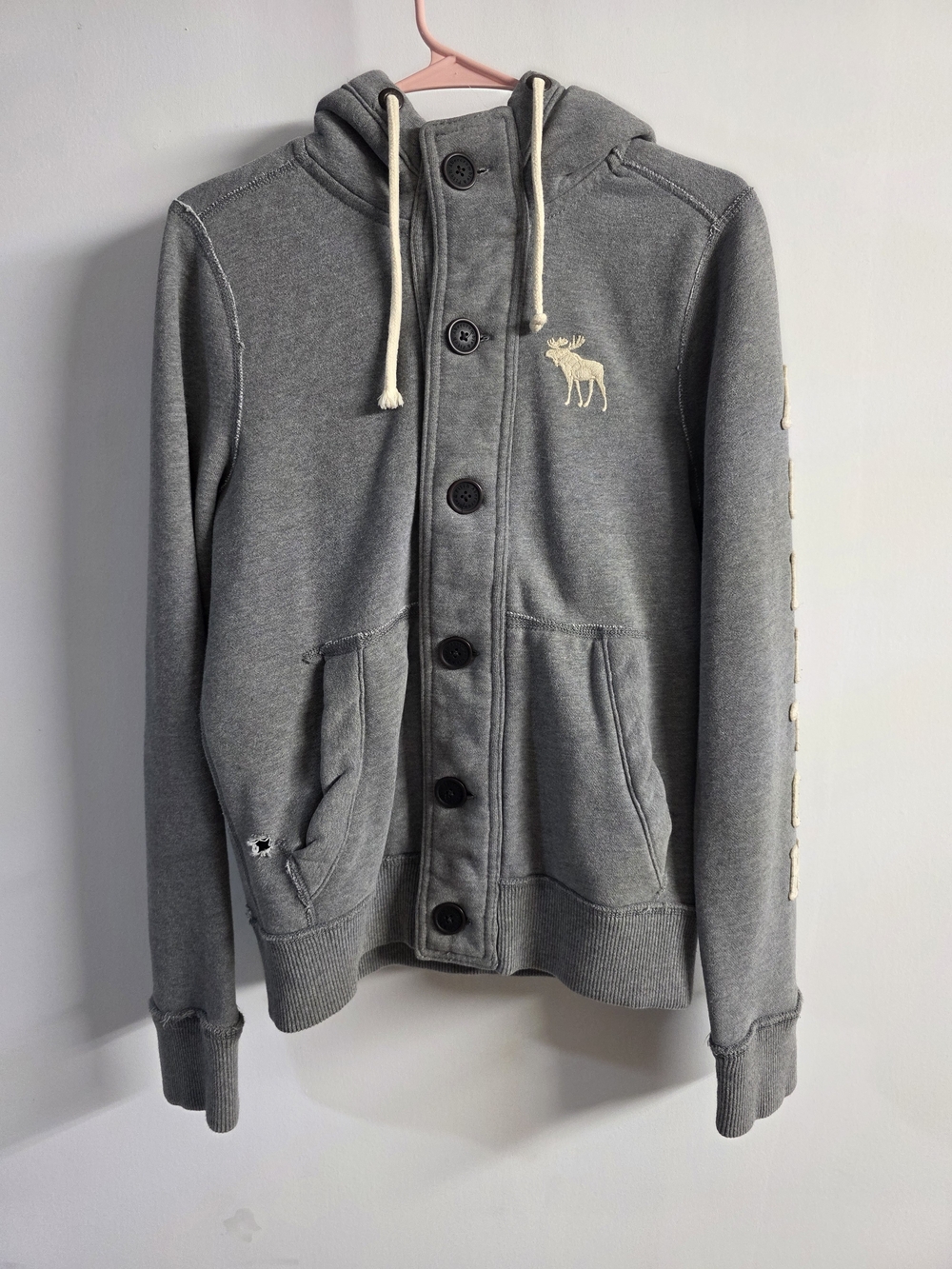 Abercrombie & Fitch Y2k Button Hoodie Small Gray Long Sleeve,